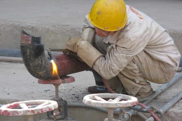 Welding work at a cement factory in eastern China. Photograph: Maija Saijonmaa