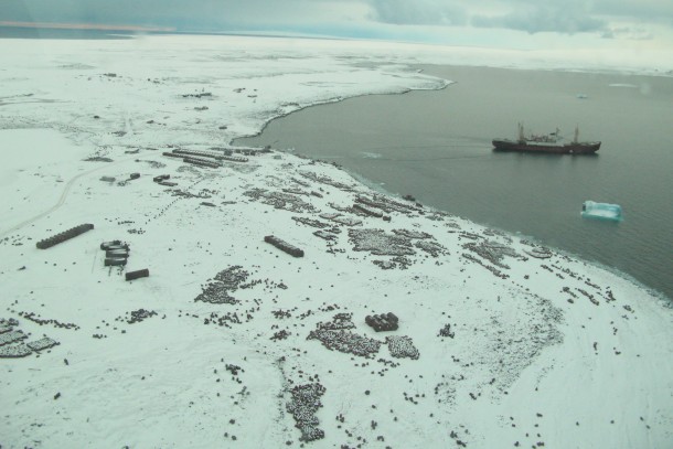 The polar research vessle Mikhail Somov at Franz Josef Land. Photo: Russian Polar Foundation.