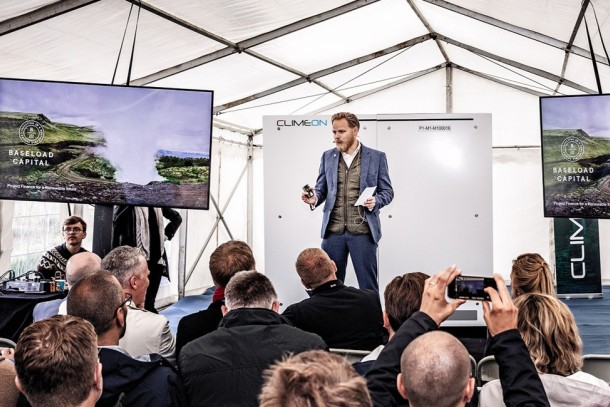 Baseload Capital CEO Alexander Helling speaking at the inauguration event of Climeon Heat Power modules in Iceland, photo by Baseload Capital