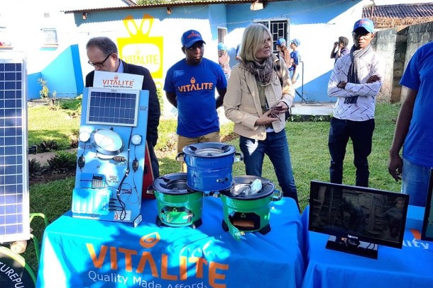 Martin Hiller from REEEP and Helle Lindegaard from NEFCO visiting a company that has received financing support from the Beyond the Grid Fund for Zambia, photo by Kari Hämekoski