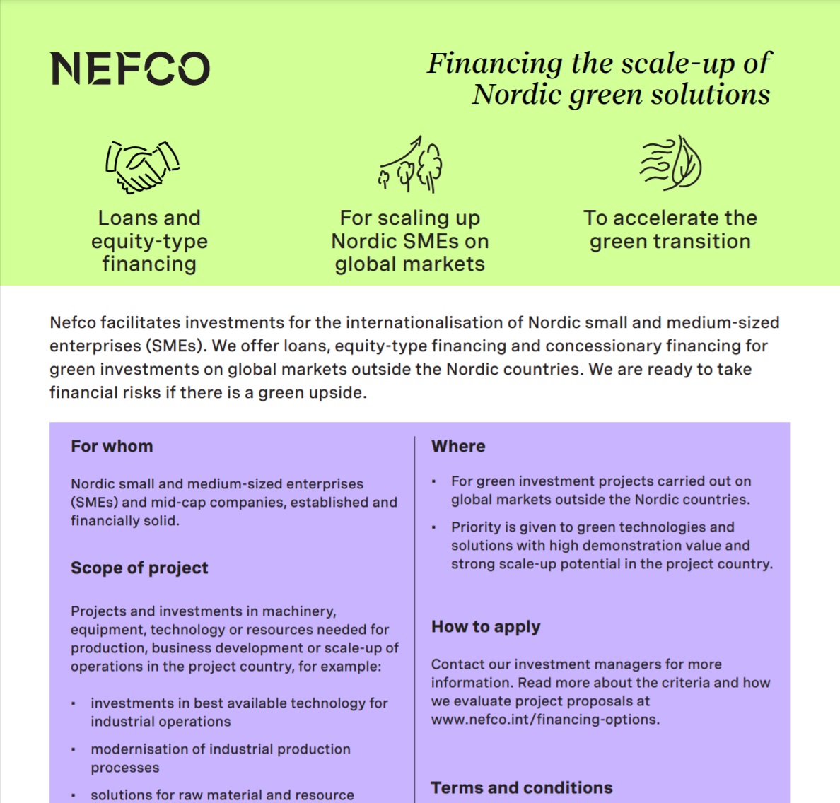 Nefco og lítil og meðalstór fyrirtæki Sækið um fjármögnun Nefco
