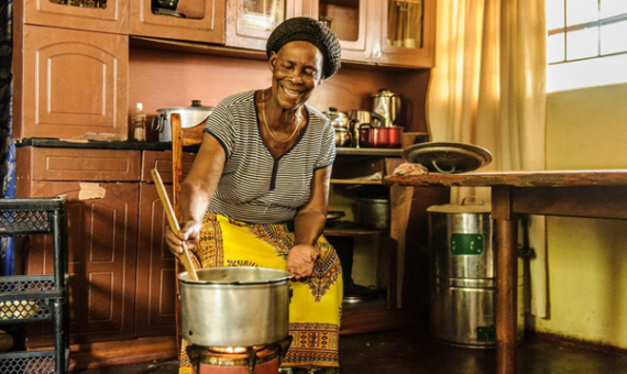 Modern Cooking Facility for Africa - Woman in Zambia using a clean cookstove