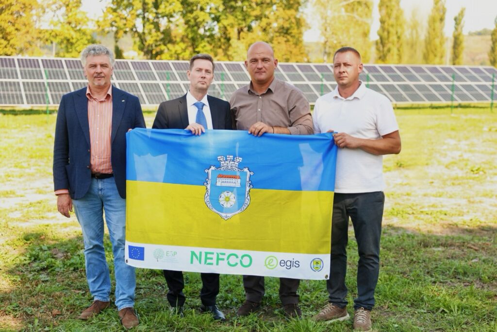 Official opening of solar power plants in Chortkiv - Nefco and city representatives